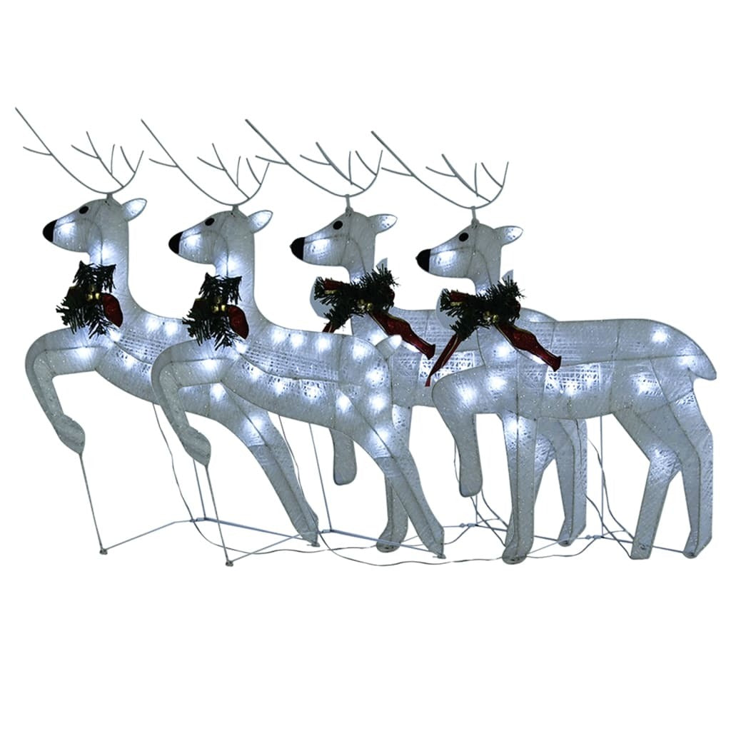 Christmas Reindeer Set of 4 White Mesh, metal Medium