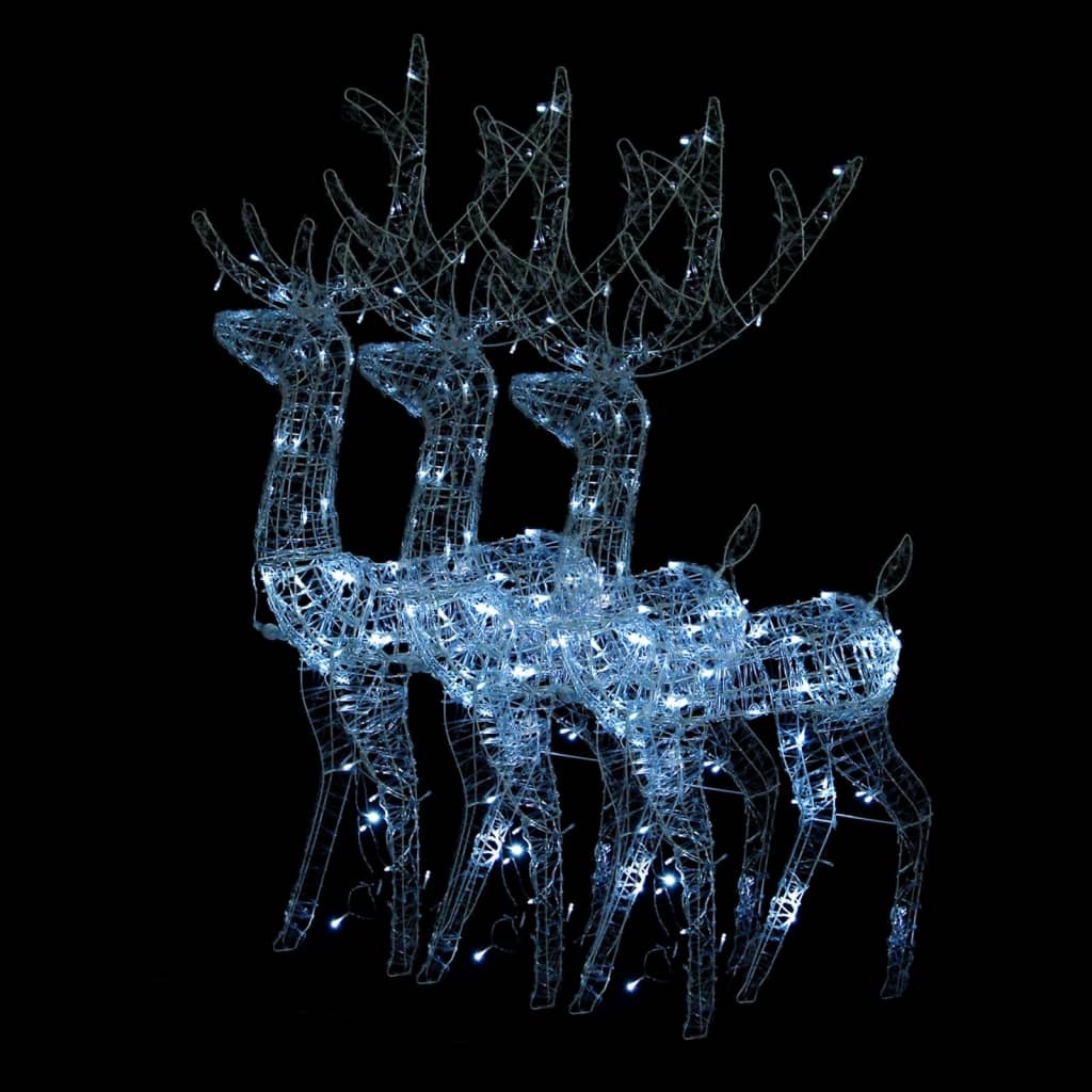 Reindeer Christmas Decoration Set of 3 Cool white Acrylic Large