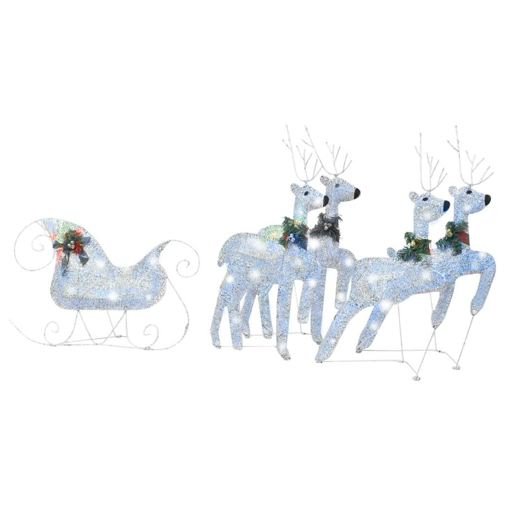 Reindeer and Sleigh Christmas Decoration Set of 4 Silver