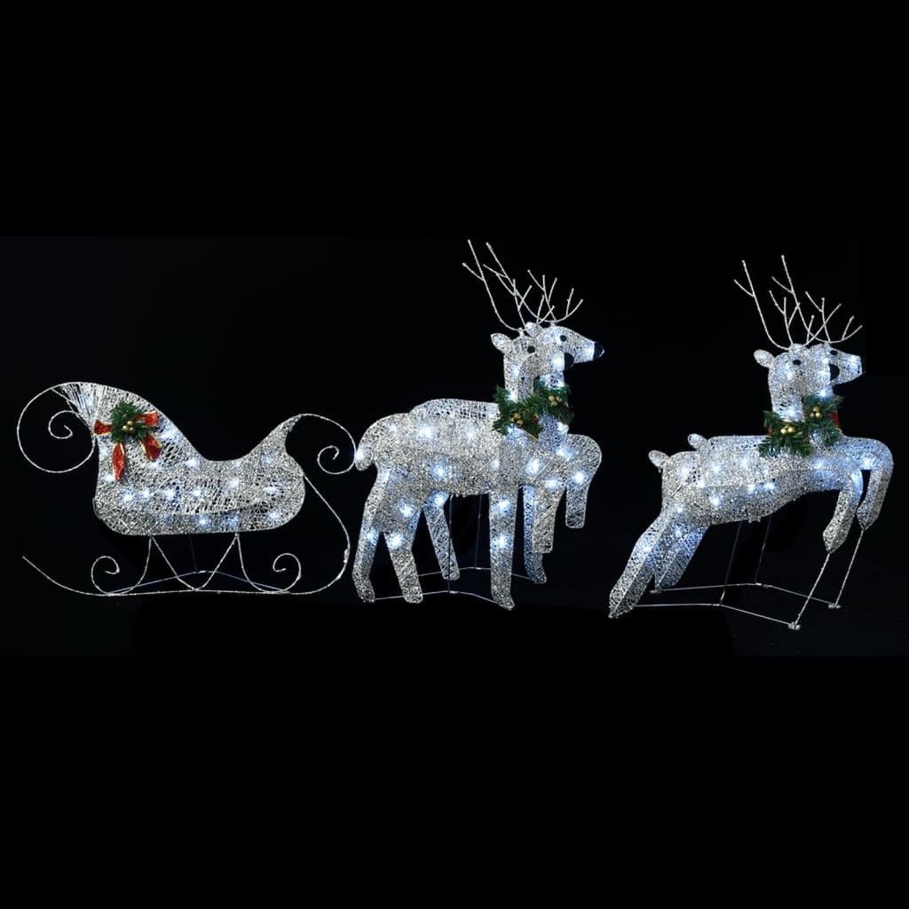 Reindeer and Sleigh Christmas Decoration Set of 4 Silver