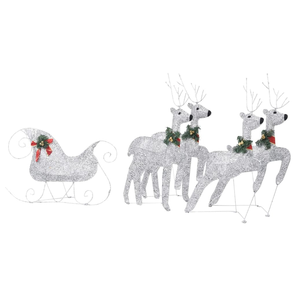 Reindeer and Sleigh Christmas Decoration Set of 4 Silver