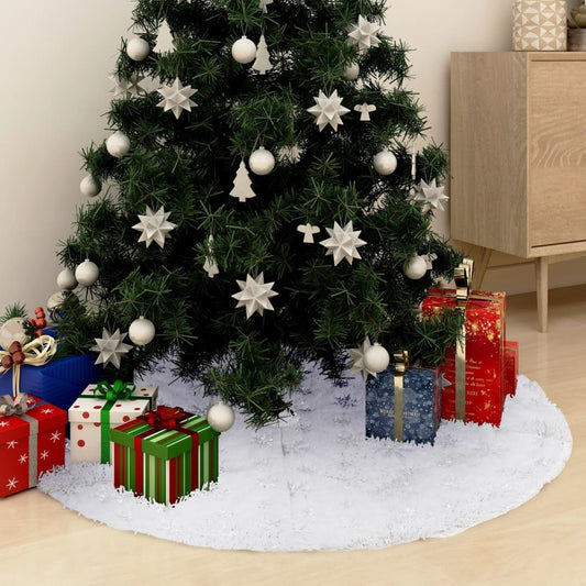 Christmas Tree Skirt White Faux fur Diameter 48 in