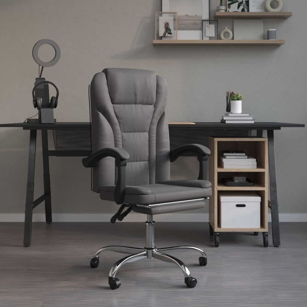 Reclining Office Chair Grey Faux leather, metal, plywood, foam