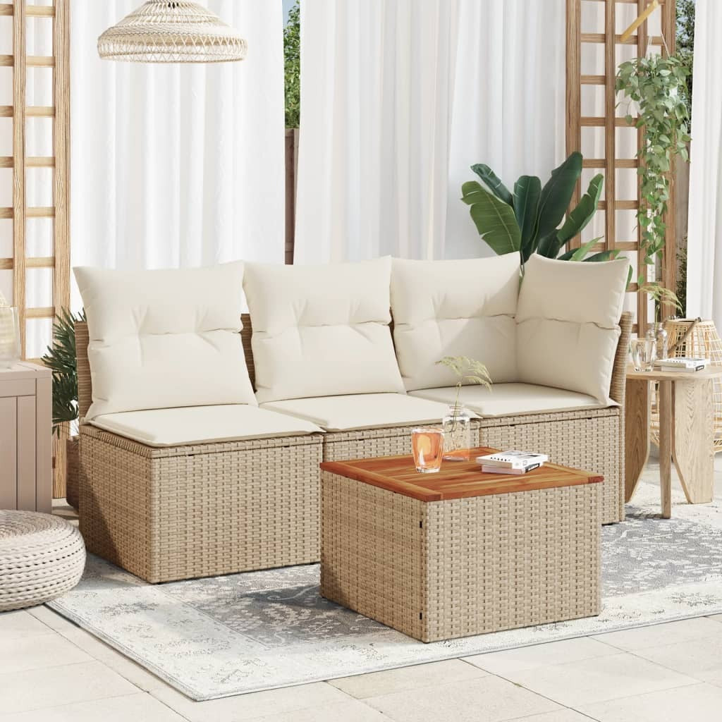 Garden Table Beige and Brown PE Rattan Small Durable