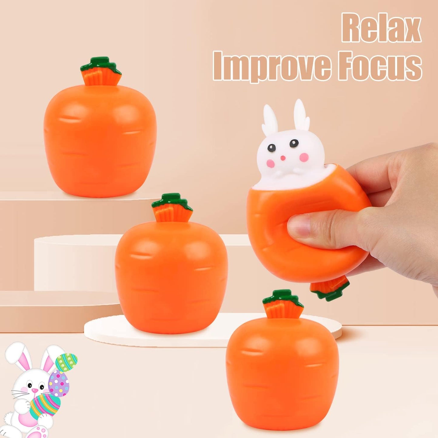 4 pack Stress Balls Bunny Squeeze Ball Carrot Rabbit Stress Toy Sensory Pressure Toys for ADD ADHD OCD Birthday Easter Party Favors
