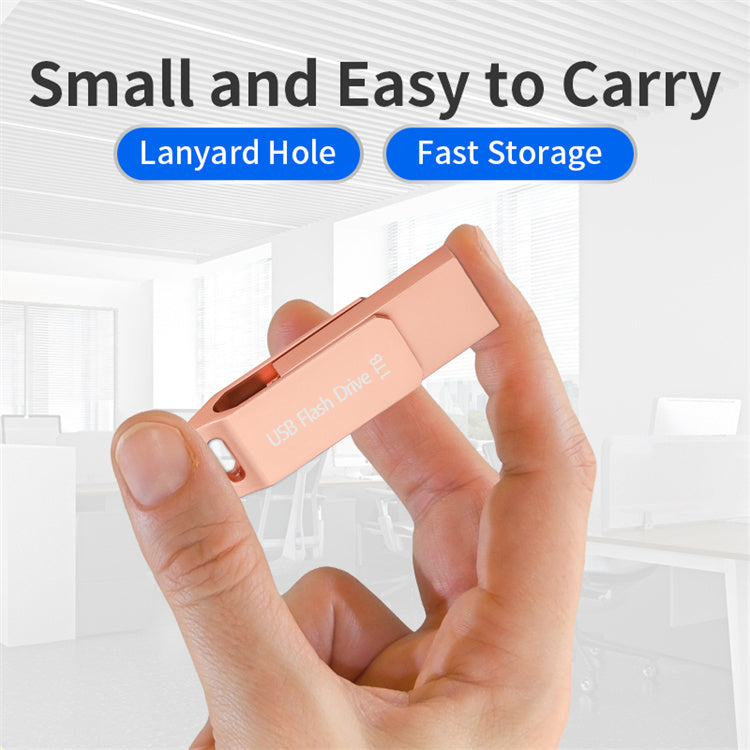 1TB popular USB flash drive suitable for Apple phones, high-speed computers, universal dual interface metal rotating USB flash drive