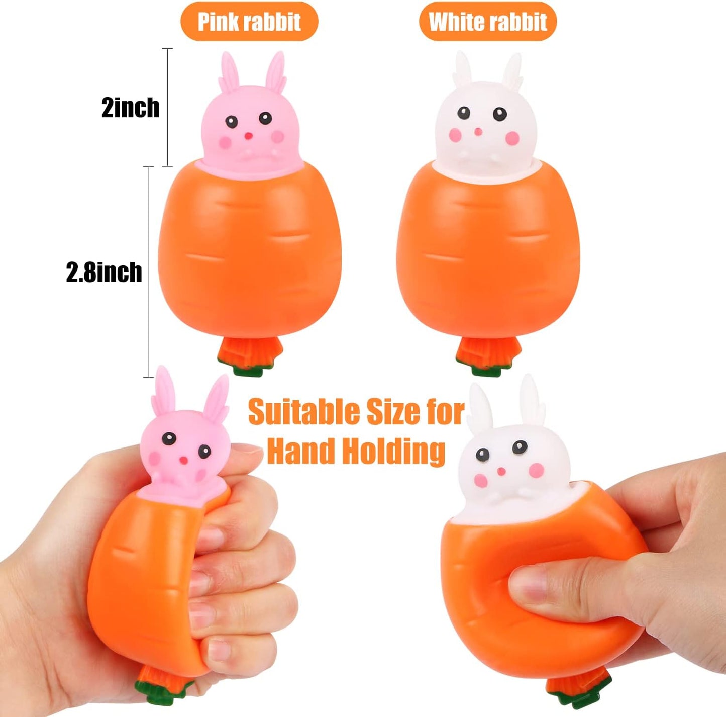 4 pack Stress Balls Bunny Squeeze Ball Carrot Rabbit Stress Toy Sensory Pressure Toys for ADD ADHD OCD Birthday Easter Party Favors
