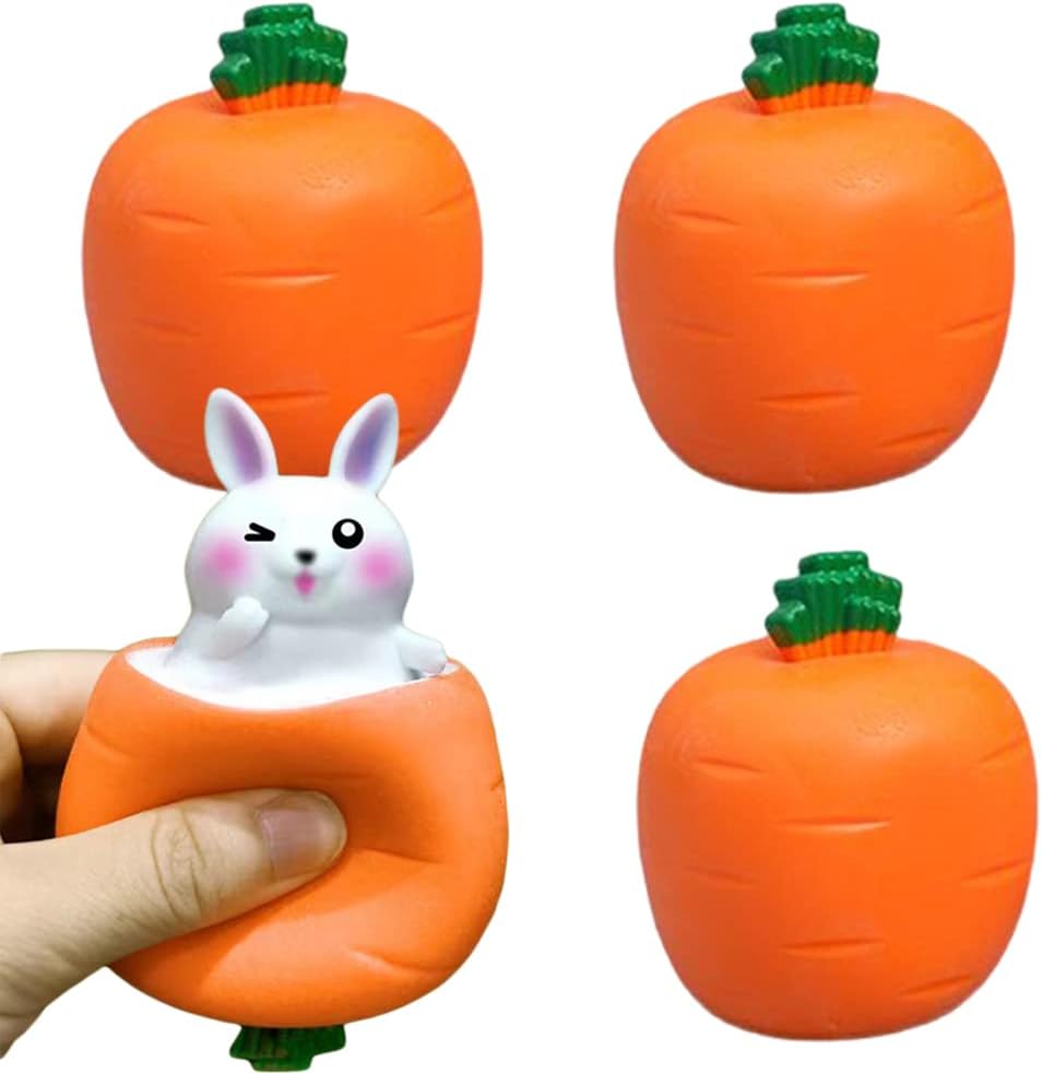 4 pack Stress Balls Bunny Squeeze Ball Carrot Rabbit Stress Toy Sensory Pressure Toys for ADD ADHD OCD Birthday Easter Party Favors