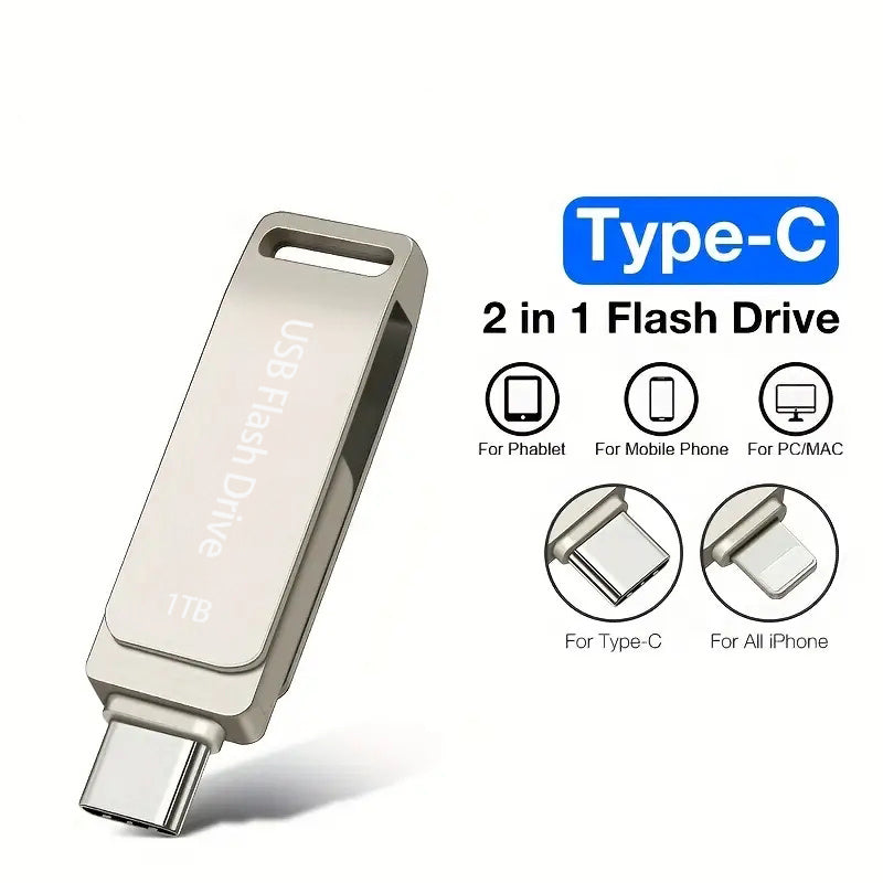 Hot selling 1TB compatible with Apple phone Typec dual interface metal rotating phone USB drive
