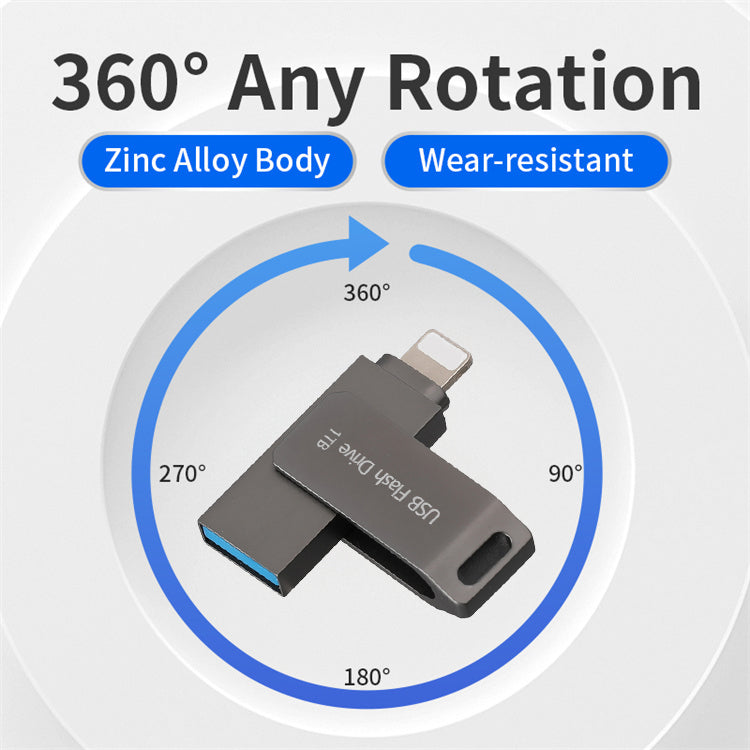 1TB popular USB flash drive suitable for Apple phones, high-speed computers, universal dual interface metal rotating USB flash drive
