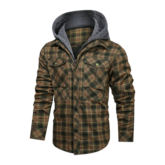Men Long-sleeved Plaid Jacket Regular Fit Fleece Detachable Hoodies Jackets