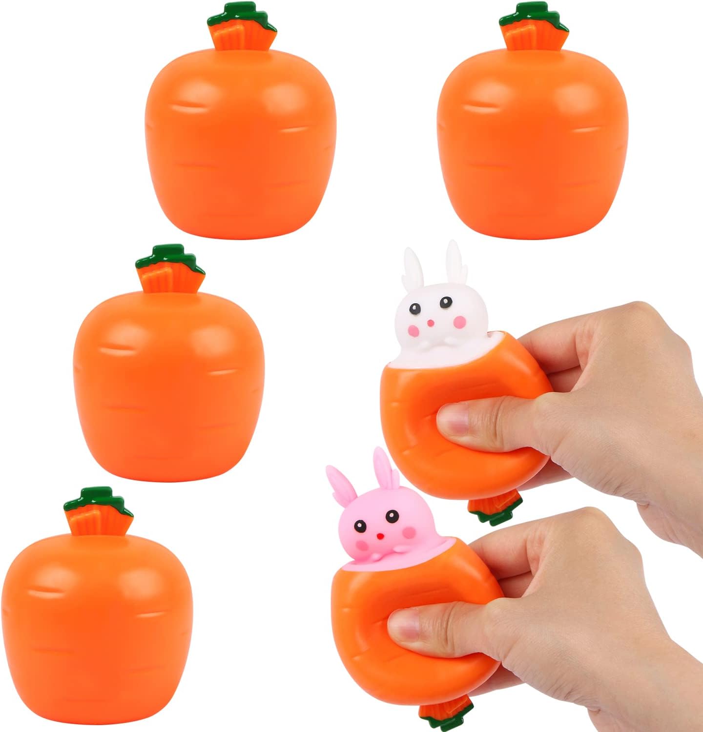 4 pack Stress Balls Bunny Squeeze Ball Carrot Rabbit Stress Toy Sensory Pressure Toys for ADD ADHD OCD Birthday Easter Party Favors