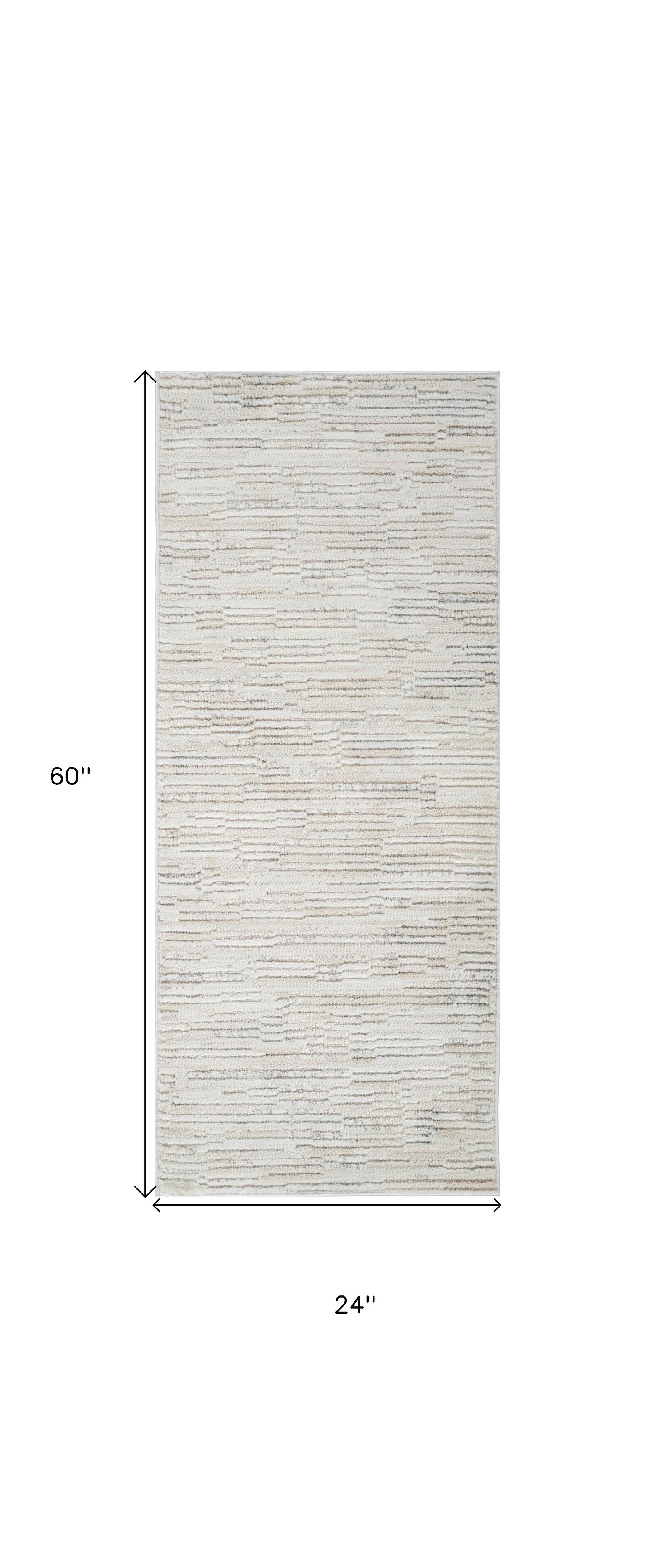 2' X 5' Gray and Beige Geometric Distressed Area Rug