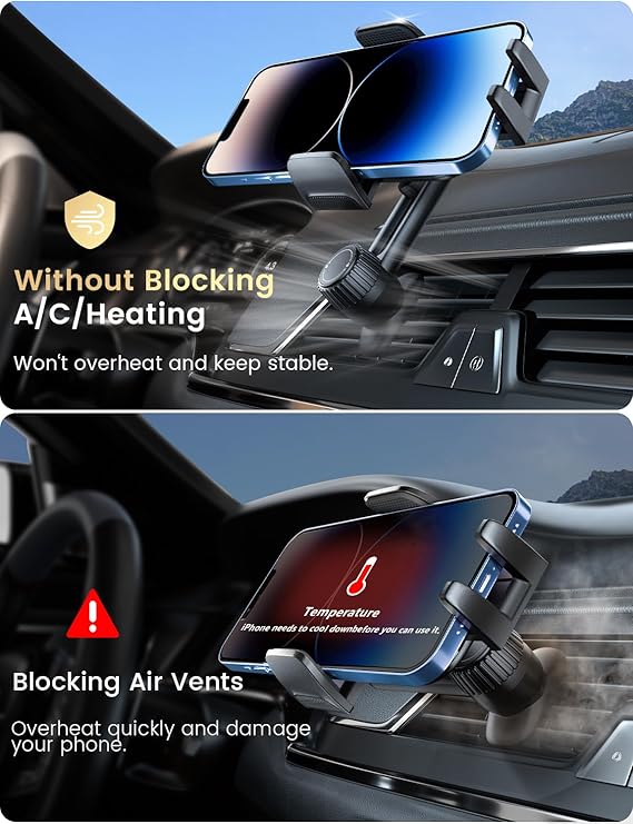 Phone Mount for Car Vent: [Never Blocking] Air Vent Cell Phones Holder for  & Samsung Android Smartphone [Thick Cases Friendly] Hands-Free A