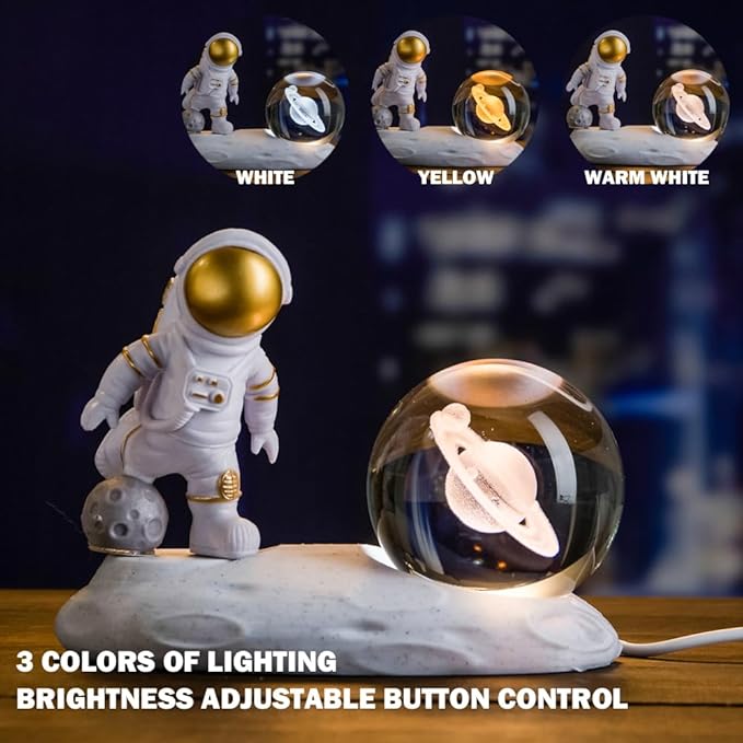 (Randomly ship 1 item) Luz nocturna de bola de cristal de astronauta 3D, lámpara de noche de bola de cristal tallada interior 3D, bola de