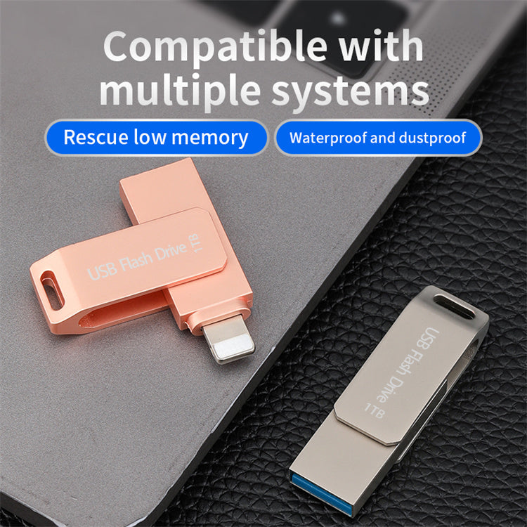 1TB popular USB flash drive suitable for Apple phones, high-speed computers, universal dual interface metal rotating USB flash drive