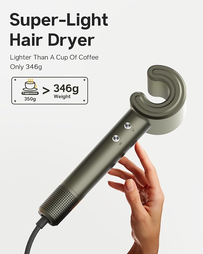 Lanfeng Hair Dryer for Women - Portable C-Shaped Hair Blow Dryer, 20m/s High-Speed Brushless Motor, Plasma Technology, Fast Drying in 5-Mins