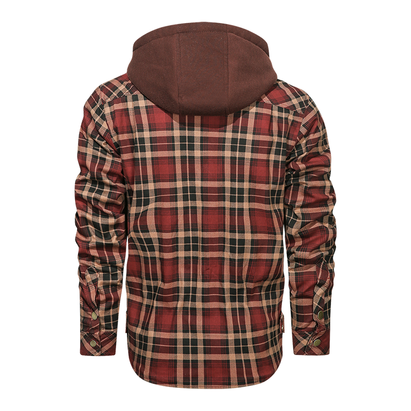 Men Long-sleeved Plaid Jacket Regular Fit Fleece Detachable Hoodies Jackets