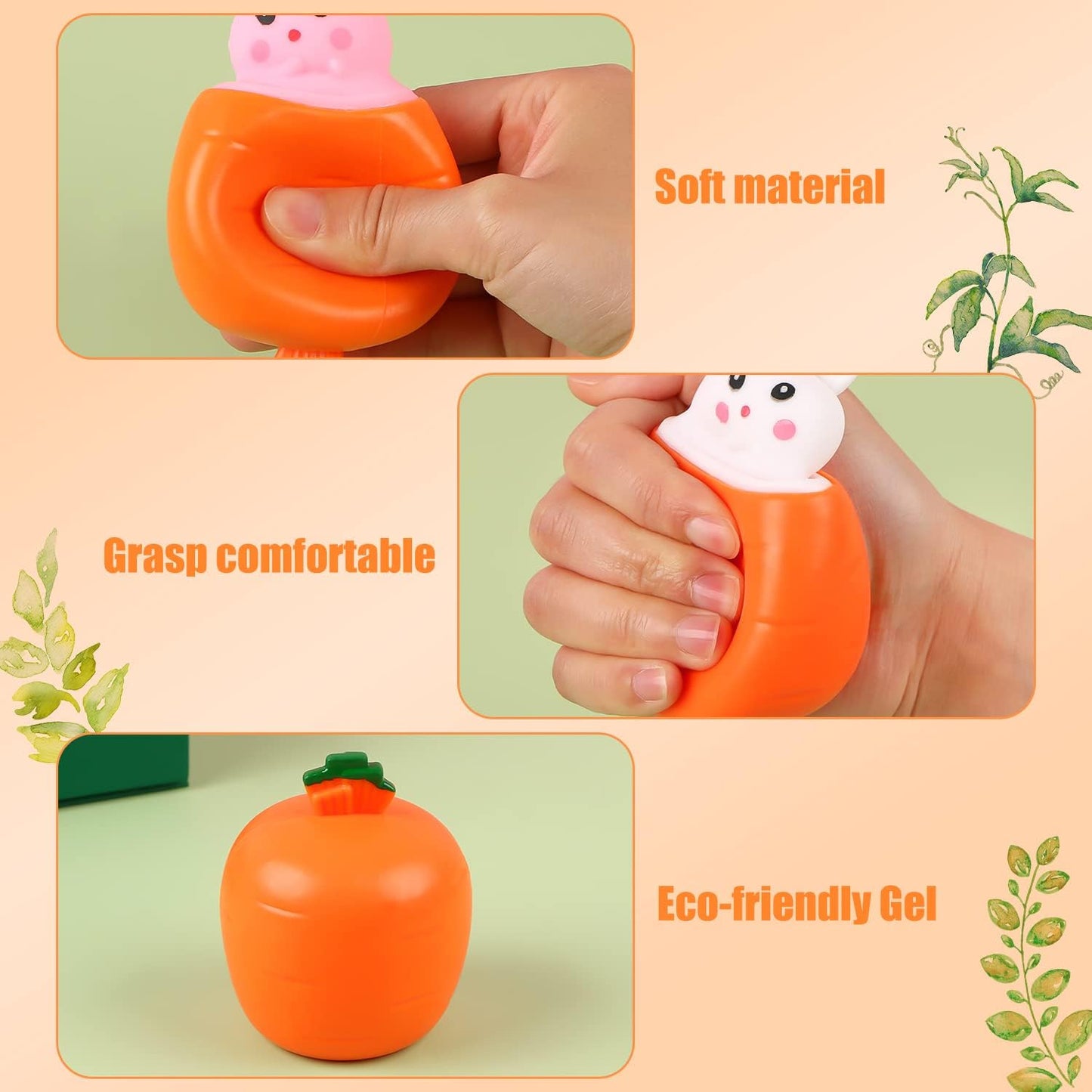 4 pack Stress Balls Bunny Squeeze Ball Carrot Rabbit Stress Toy Sensory Pressure Toys for ADD ADHD OCD Birthday Easter Party Favors
