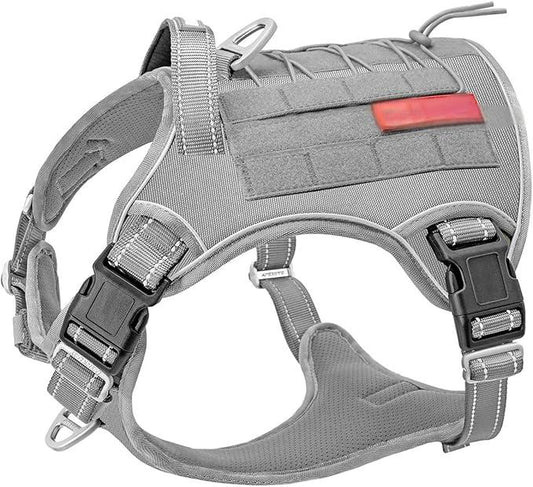 (Grey,Small)Small tactical dog harness, anti-pull dog harness with poop bag, field training dog vest, military heavy duty small dog harness