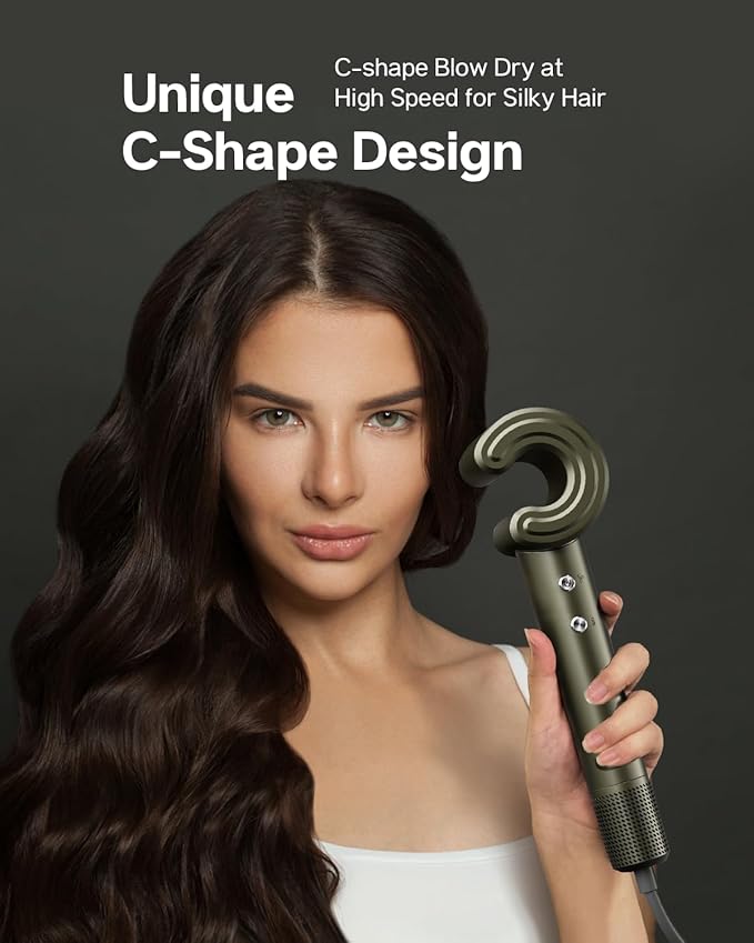 Lanfeng Hair Dryer for Women - Portable C-Shaped Hair Blow Dryer, 20m/s High-Speed Brushless Motor, Plasma Technology, Fast Drying in 5-Mins