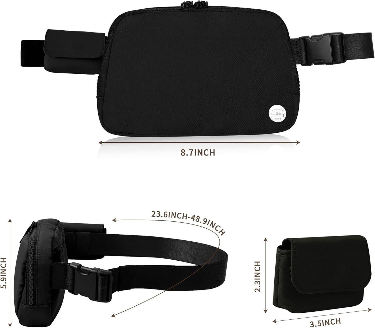 Black   Adjustable strap with earphone bag, automatic retractable keychain, waterproof black crossbody bag, men's and women's birthday gift