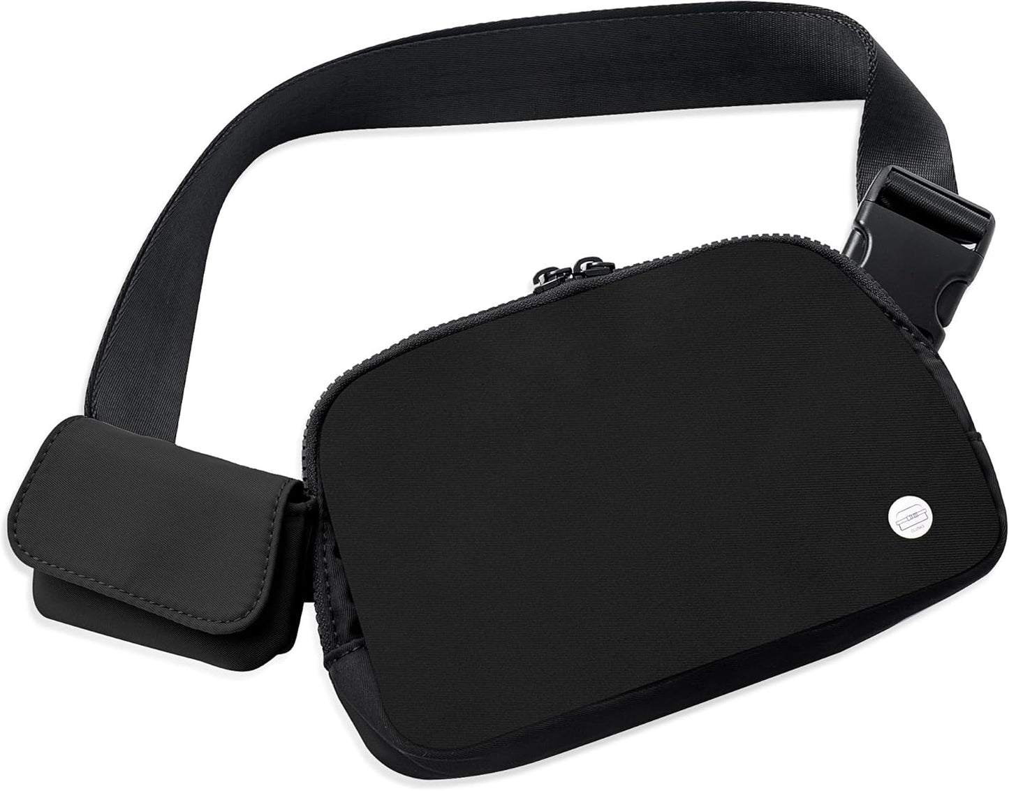 Black   Adjustable strap with earphone bag, automatic retractable keychain, waterproof black crossbody bag, men's and women's birthday gift