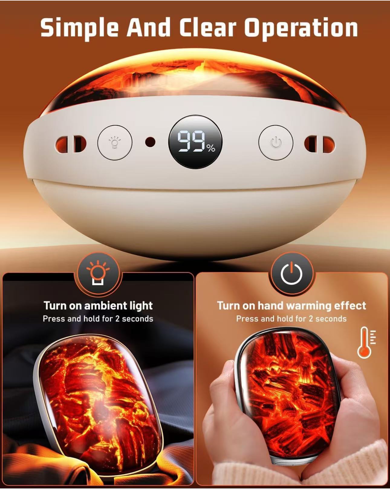 Hand Warmers Rechargeable 10000mAh Type C Quick Charge 2 in 1 Portable Electric Hand Warmers Reusable Heat Therapy