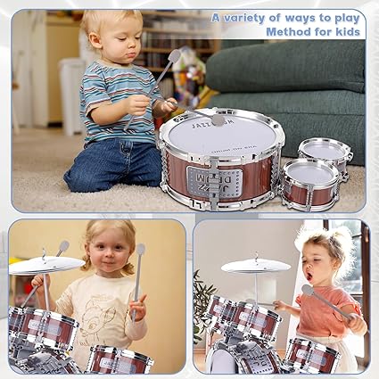 Kids Drum Set, Toddler Jazz Drum Kit 9 PCS Toys with Stool Pedal Percussion Musical Instruments Drum Toy Early Education Christmas Birthday