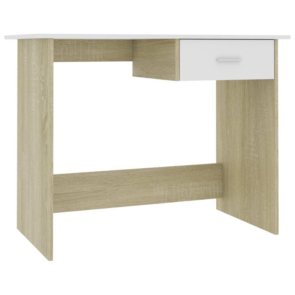 Desk White and Sonoma Oak Engineered Wood Medium Storage Desk