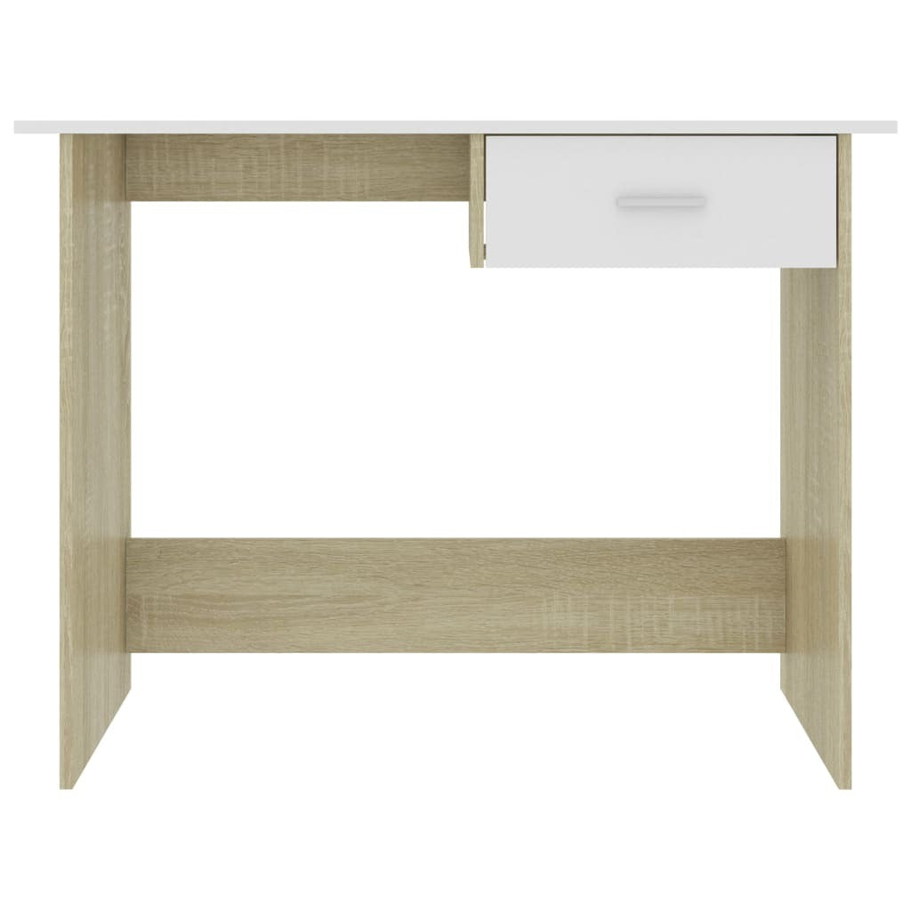 Desk White and Sonoma Oak Engineered Wood Medium Storage Desk
