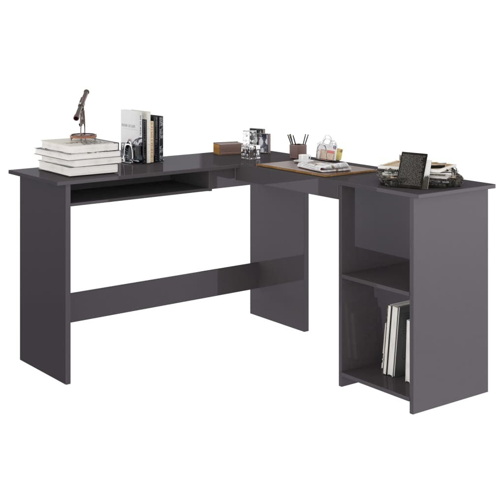 Corner Desk High gloss grey Engineered wood Sliding Components