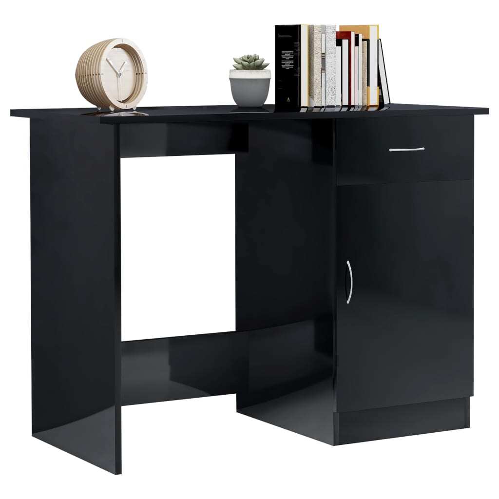 Desk High Gloss Black Engineered Wood 39.4 x 19.7 x 29.9 in Desk