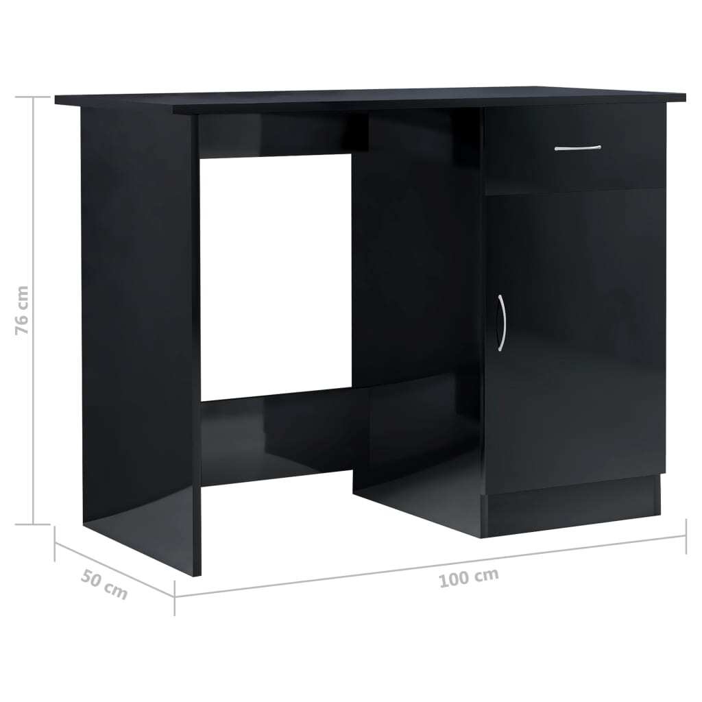 Desk High Gloss Black Engineered Wood 39.4 x 19.7 x 29.9 in Desk