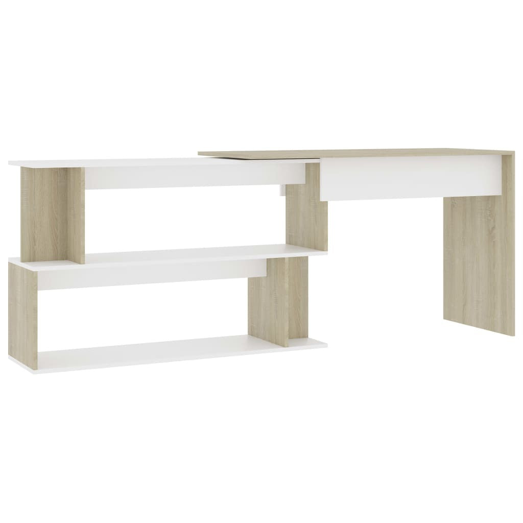 Desk White Engineered Wood 78.7 in long Rotatable Desk