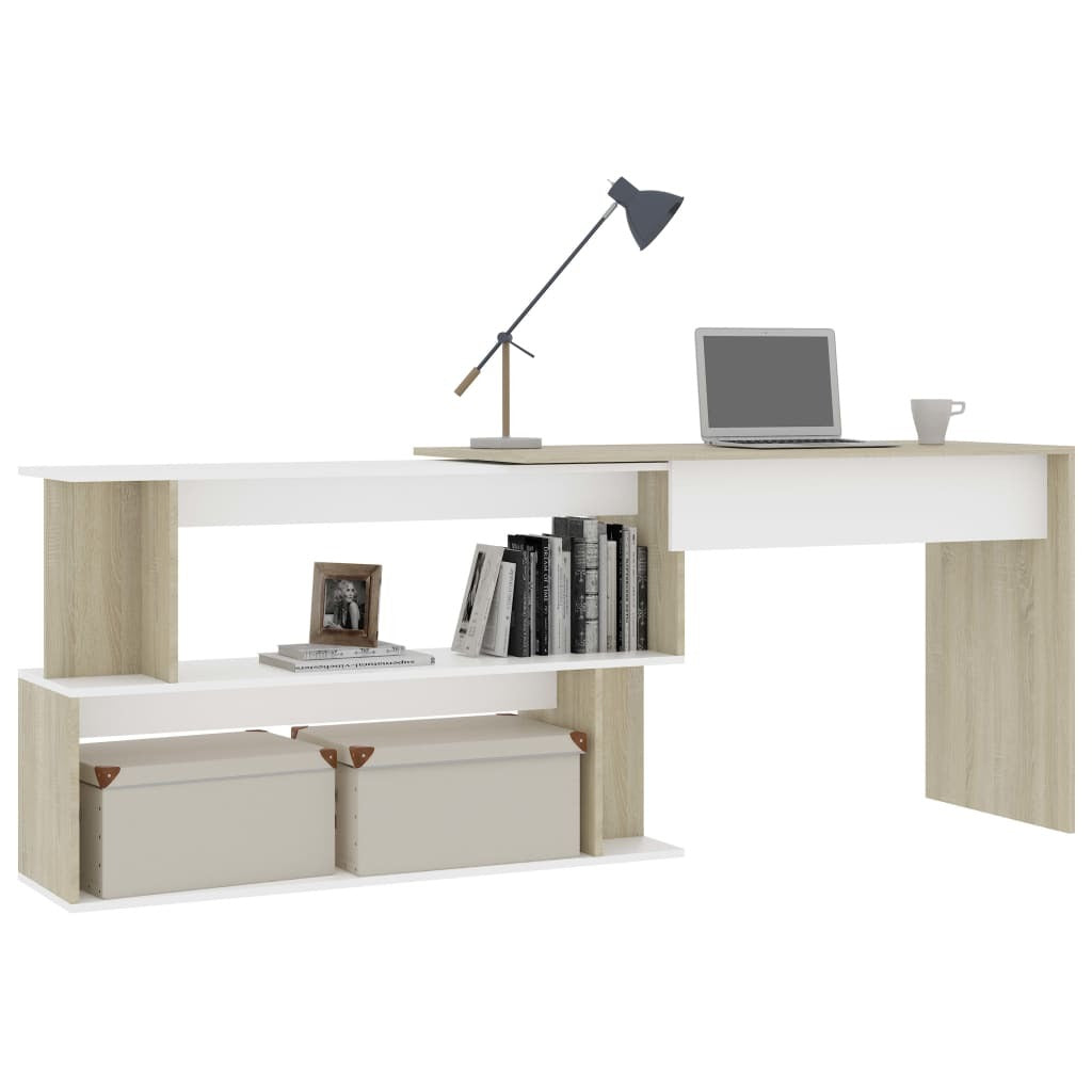 Desk White Engineered Wood 78.7 in long Rotatable Desk