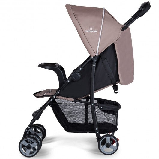 Toddler Travel Stroller for Airplane with Canopy and Adjustable Backrest-Coffee - Color: Brown