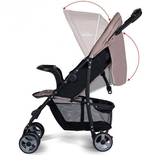 Toddler Travel Stroller for Airplane with Canopy and Adjustable Backrest-Coffee - Color: Brown