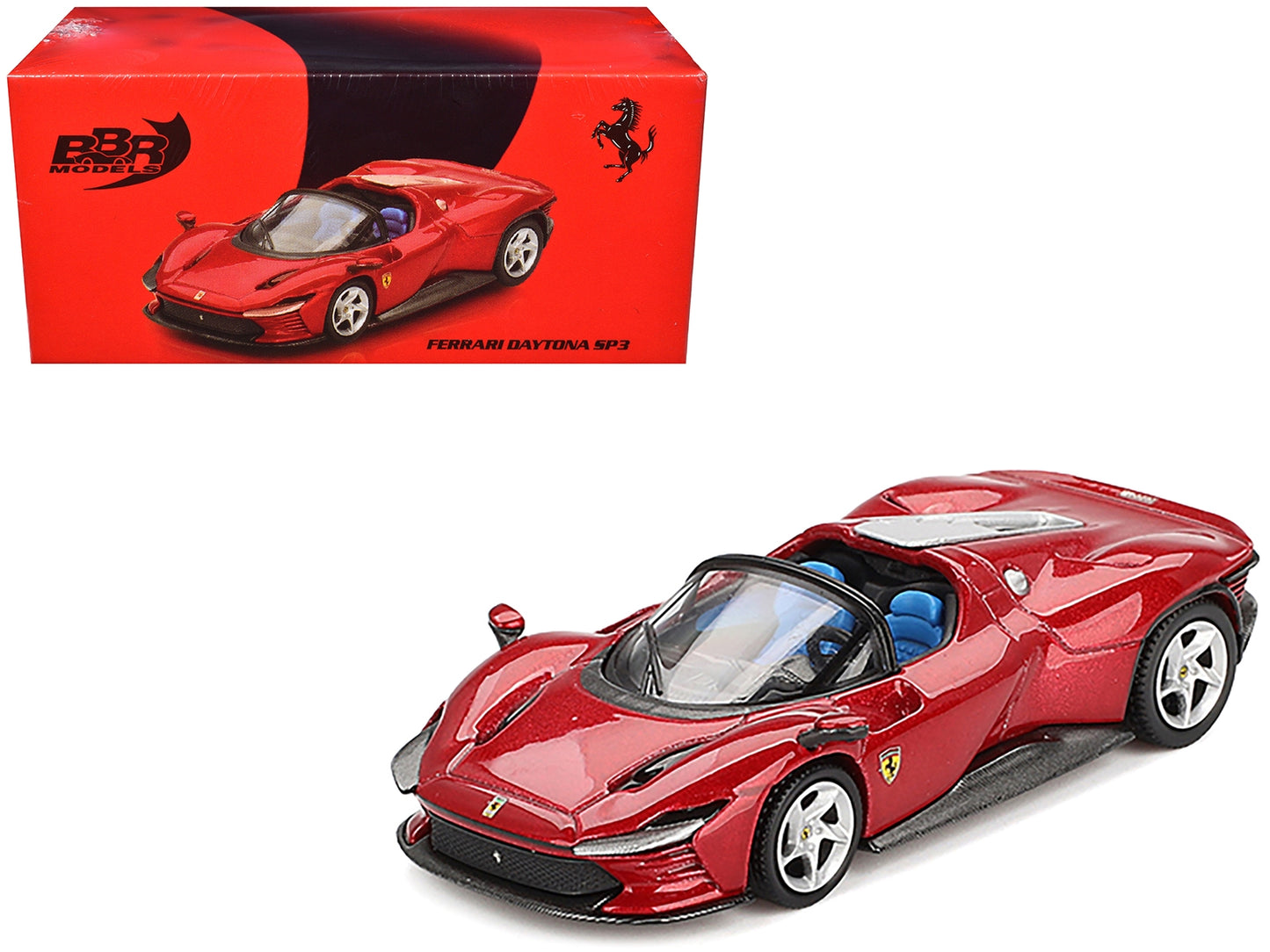 Ferrari Daytona SP3 Rosso Imola Red with Blue Interior 1/64 Diecast Model Car by BBR