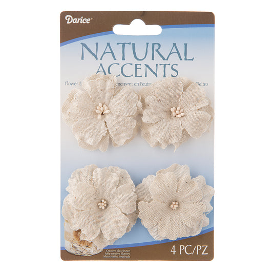 Floral Linen Flowers Light Natural 2 Inches