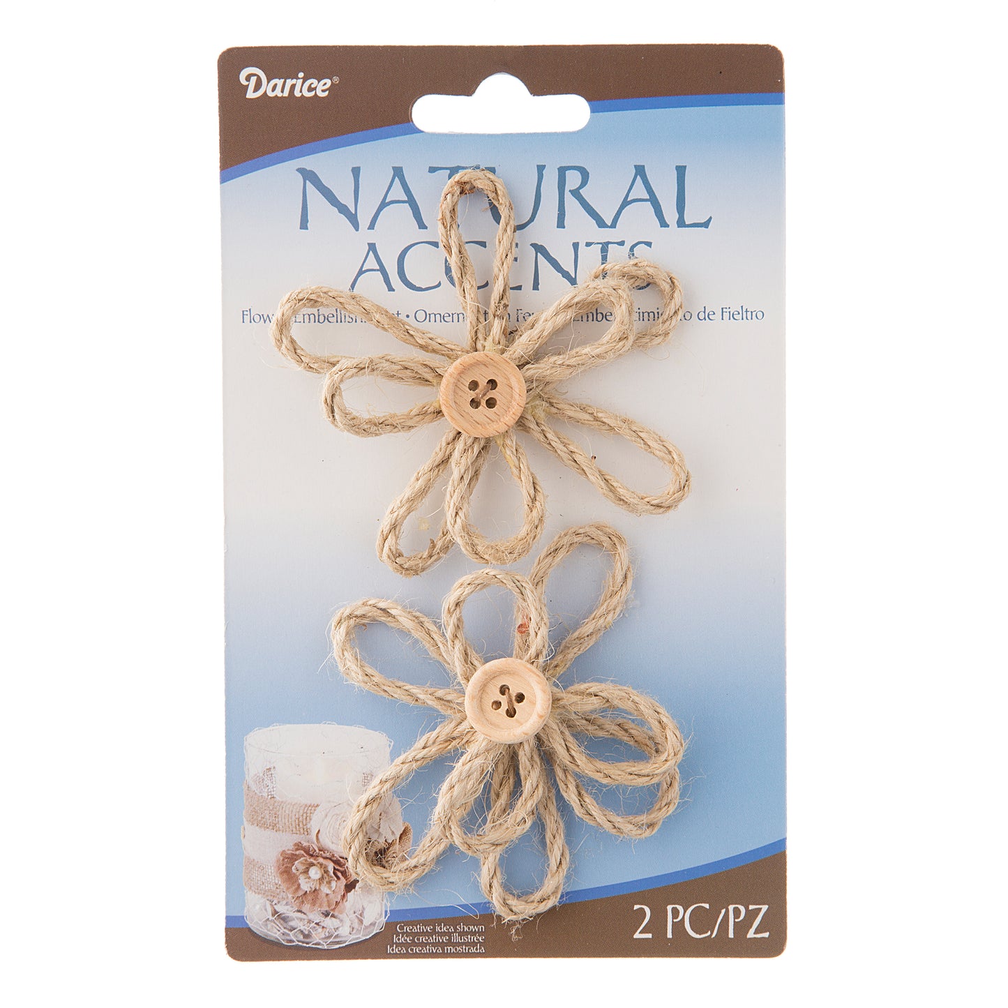 Floral Jute Flower With Button Light Natural 2.5 Inches