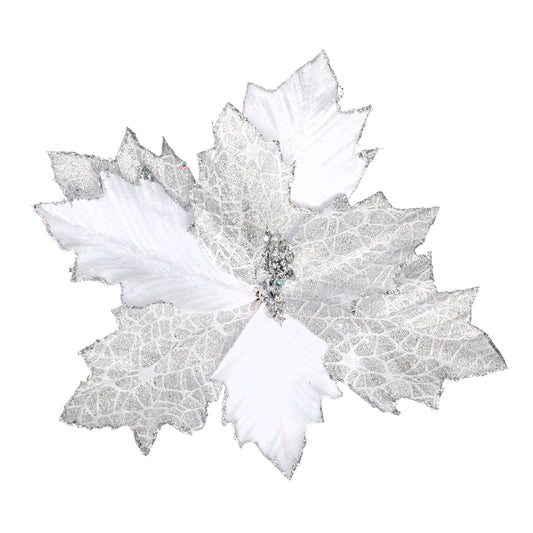 Silver Glitter Poinsettia Pick Velvet 11 X 11.5 Inches