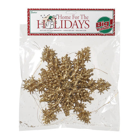6.5 Inch Glitter Christmas Ornament Set Gold Snowflakes