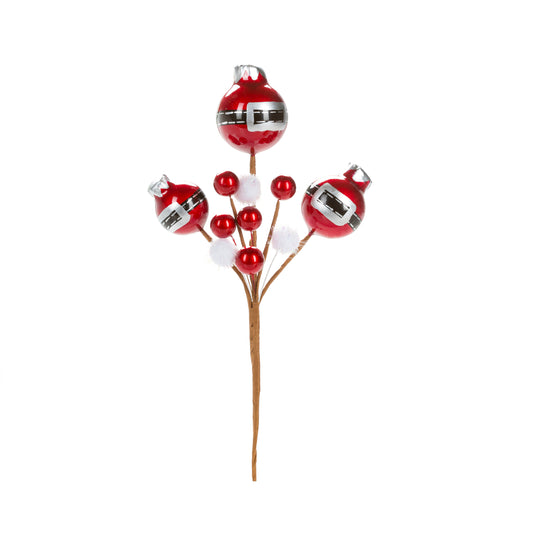 Christmas Floral Red Ornament Pick With Pom Poms 5 X 10 Inches