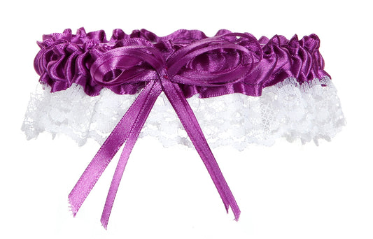 Garter Purple Satin and White Lace With Bow
