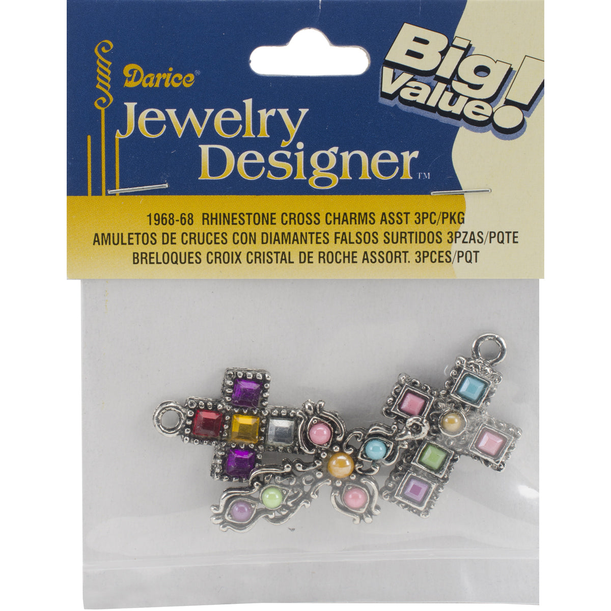 Antique Cross Charms with Rhinestone Silver