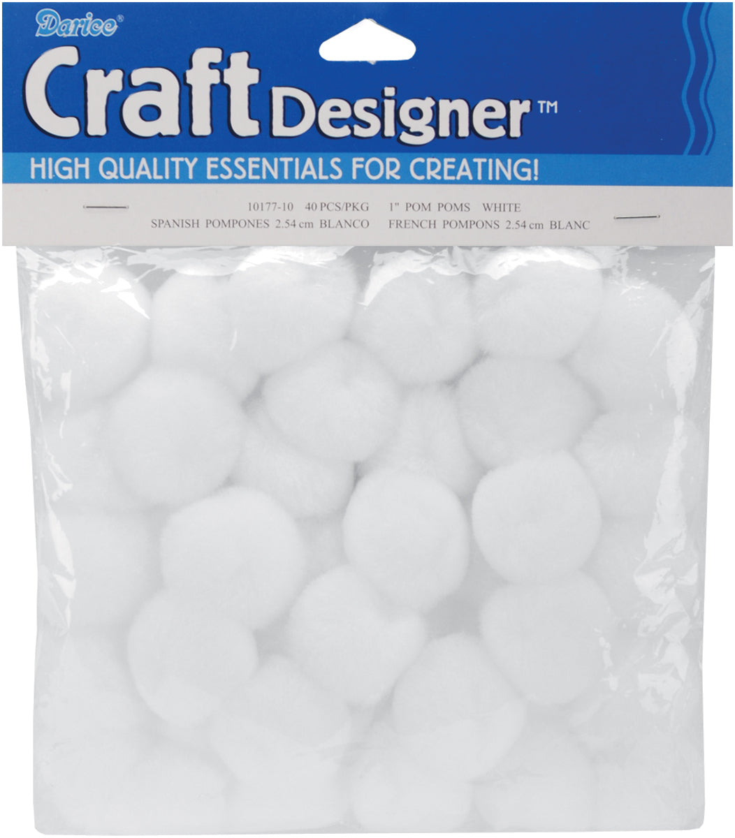 Acrylic Pom Pom White 1 Inch