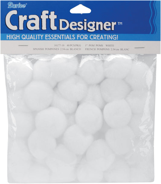 Acrylic Pom Pom White 1 Inch