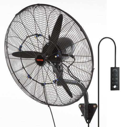 Wall-Mount Misting Fan, 24 Inch, 3-speed High Velocity Max. 7000 CFM, Waterproof Oscillating Industrial Wall Fan, Commercial or Residential for Warehouse, Greenhouse, Workshop, Black, ETL Listed