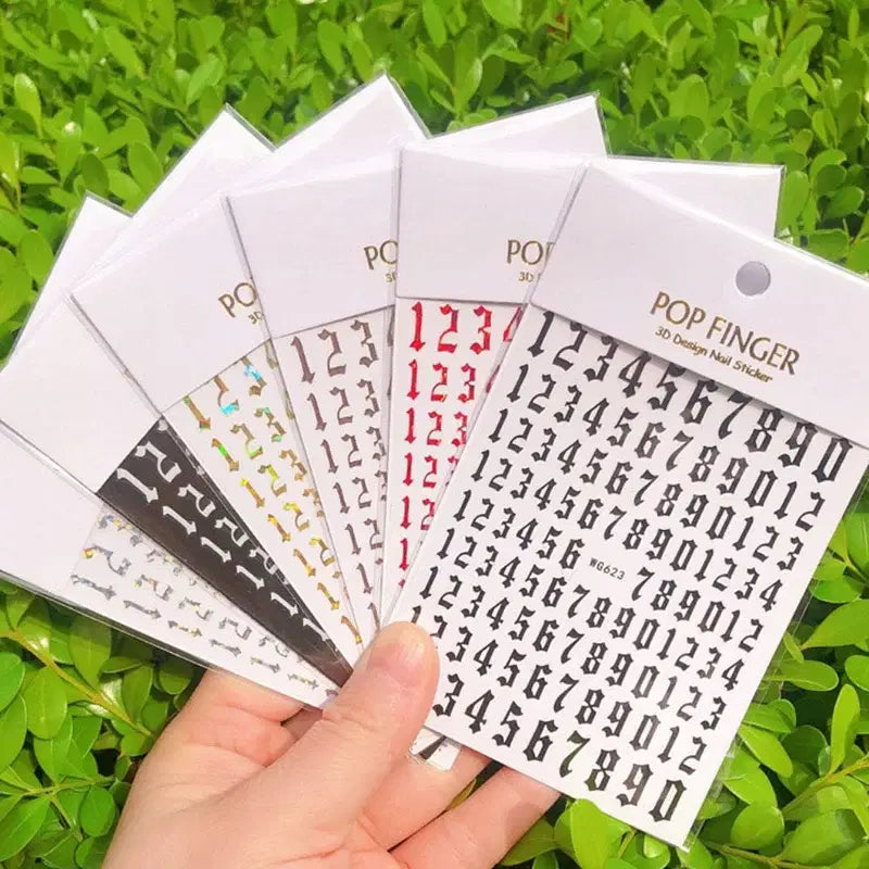Color: Brown - 1PCS New English Alphabet Nail Stickers Multi-Color Laser Reflective Nail Slider Art Cool Text Nail Kit